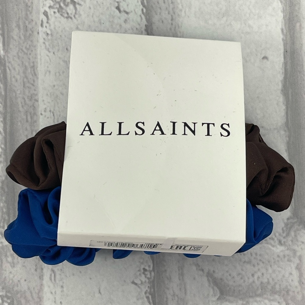 Alllsaints 2-Pack Mini Scrunchies- in Brown and Blue - NWT
